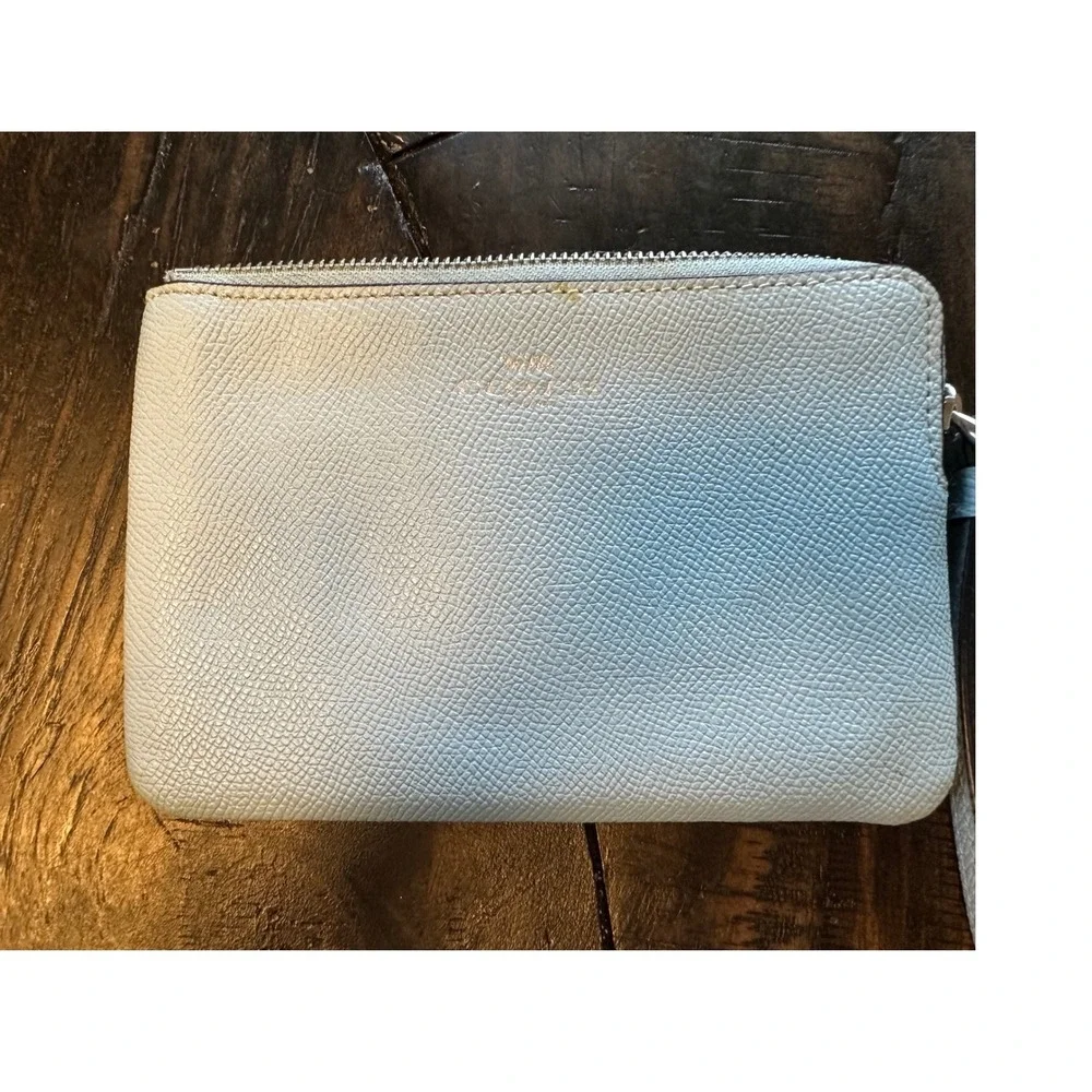 Coach Corner Zip Wristlet Light‎ Blue Crossgrain Leather 58032 Gold Logo